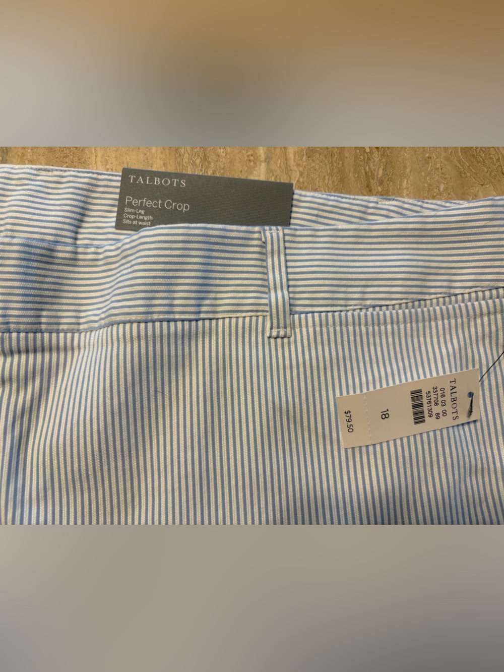 NWT Talbots Blue White Stripe Perfect Crop Pants | Size 18 | Seersucker Button